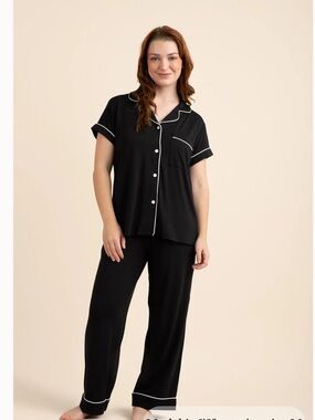 Eberjey Black Short-Sleeve Pajama Set with White Piping